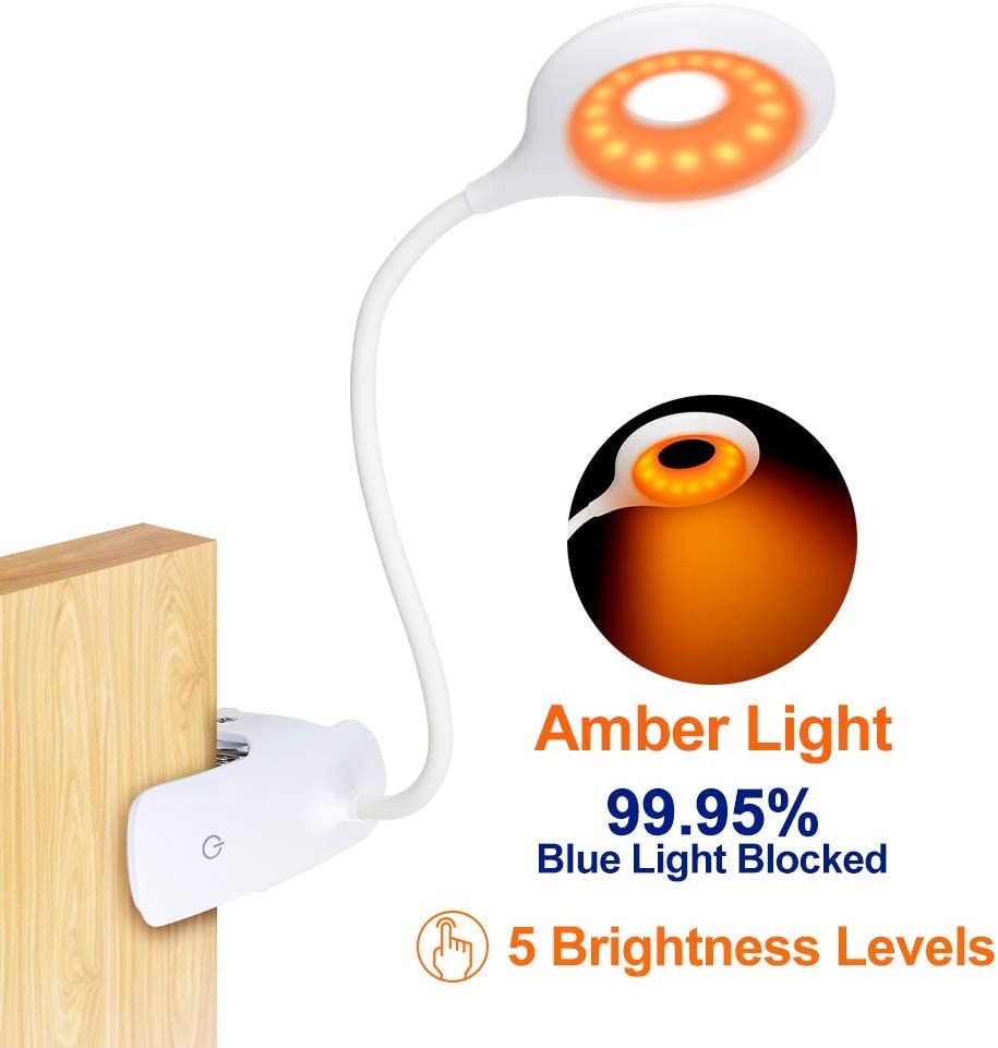 Clip On Reading Light for Bed Headboard, Rechargeable 16 LED Amber Book