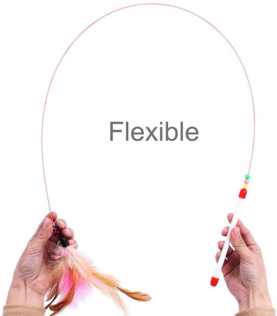 SLSON Feather Teaser Cat Toy, Interactive Cat Catcher and Exerciser Wand for Cats and Kitten Playing, with Feather, Bell and Flexible Wire - Image 3
