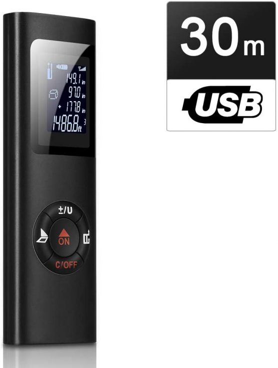 Laser Measure, Laser Distance Meter 30m/98ft, IPSXP Portable Digital Measure with Backlight, Rechargable Laser Measure for Volume/Area/Pythagorean