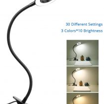 Woputne Desk Lamp Clip Light, 10 Dimmable Brightness 3 Light Modes Reading Light, Clamp Bedside Lamp for Gaming, Painting, Piano, Craft, Study, Video Conference(Black)