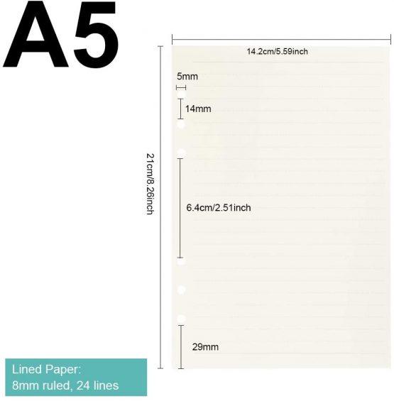Fandamei 2 Packs Refills Ruled Lined Paper for Filofax A5 6 Hole Diary - 8.3 x 5.6 Inch Loose-Leaf Refillable Planner Inserts Note Paper, A5 Lined Paper Refill for Class Meeting Records(8 mm Ruled) - Image 2