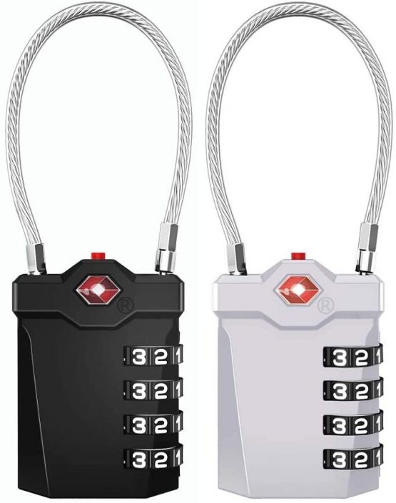 ZHEGE Suitcase Padlocks, TSA Approved Luggage Locks with Open Indicator, Flexible Cable, 4 Digit Combination Padlock for Gym Locker, Briefcase, Backpack, Laptop Bag (Black & Silver, 2 Packs)