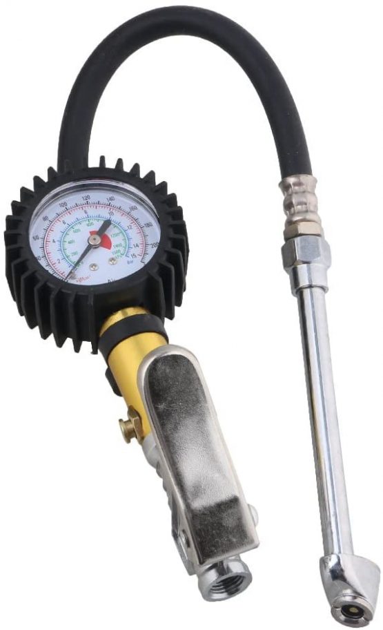 BQLZR Car Van Truck Tyre Tire Air Line Inflator Dial Pressure Meter Gauge Compressor For Chuck Cars Trucks 220 PSI