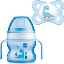 MAM Starter Cup and MAM Handles with 0+ Months Start Soother, Baby Cup for 4+ months, Baby Feeding, 1x 150 ml, Blue (Designs May Vary)