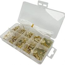 Merriway BH06589 Assortment Hooks, Pins, Picture Cord & Screw Eyes in a 10 Compartment Carry Case, 142 Pieces Cord and Screw, Multi-Colour, Set of 2