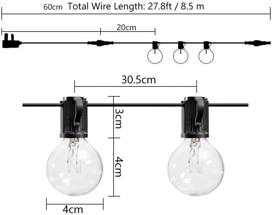 Opard Outdoor Garden String Lights 25 Bulbs 28ft G40 with 3M Extension Cable Waterproof Outdoor String Lights for Patio, Garden, Gazebo - Image 2