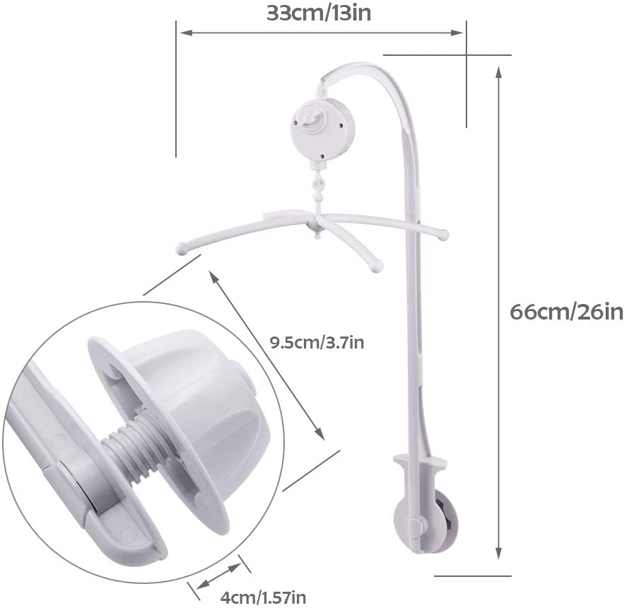 Locisne Baby Bed Holder Crib Cot Mobile Arm with Mechanical Music Box and Extended Holder Bracket Nut Screw Bed Bell Without Toys for Baby Girl & Boy - Image 2