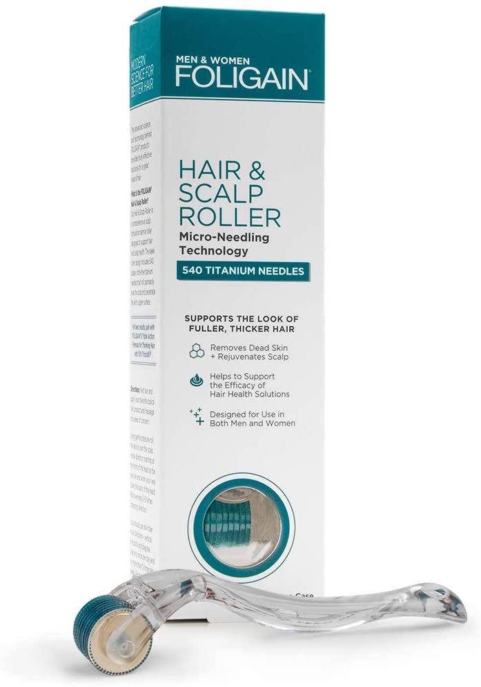 Foligain Hair & Scalp Roller for Thinning Hair for Men & Women, silver, blue