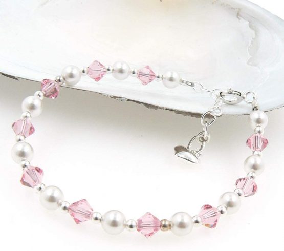 Children's Silver Bracelet with Crystals and Pearls - Image 2