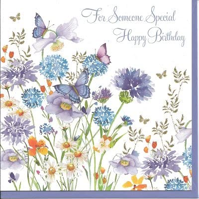 Someone Special Birthday Card For Her - Blue Allium and Butterflies Design - Special Finish - Eco-Friendly