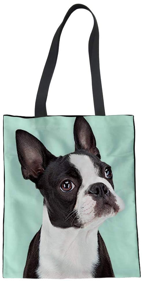 Coloranimal Womens Big Capacity Canvas Bags Top Handle Purse Funny Boston Terrier Printed Eco Friendly Tote Handle Pouch
