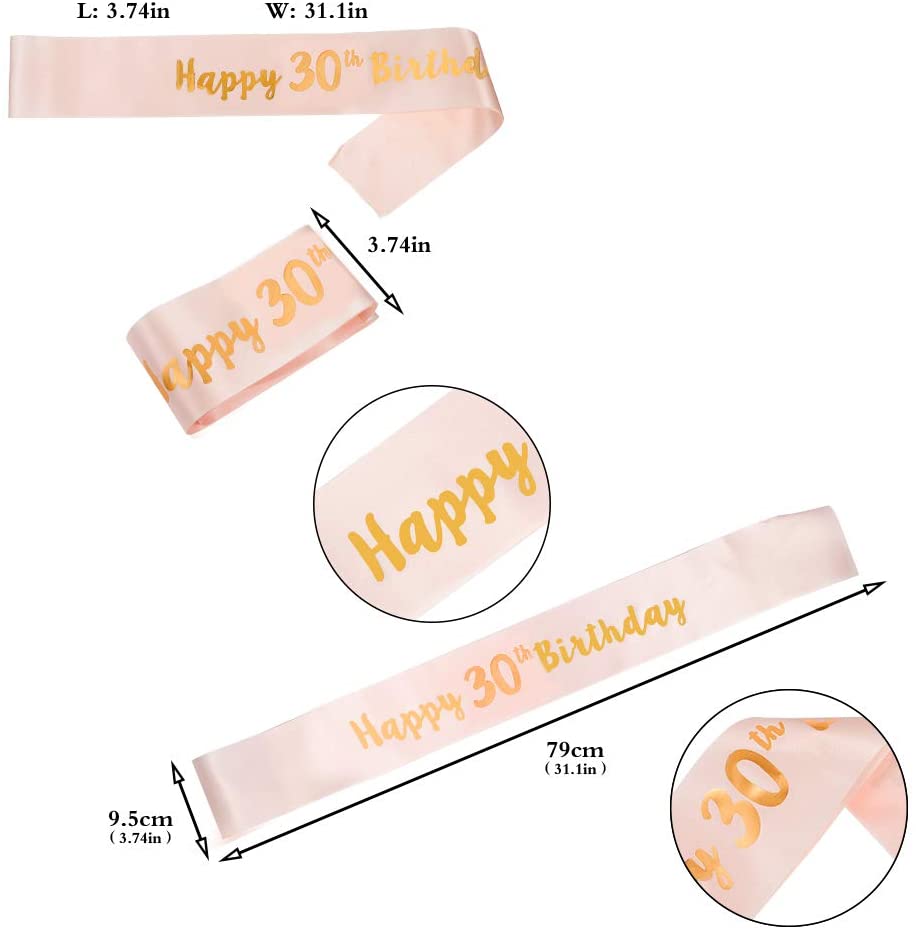 You&Lemon Rose Gold Happy 30th Birthday Sash and 30 Birthday Tiara Rhinestone Crown Headband for 30 Birthday Gift Party Accessories 30th Birthday Decoration Girls Women - Image 3
