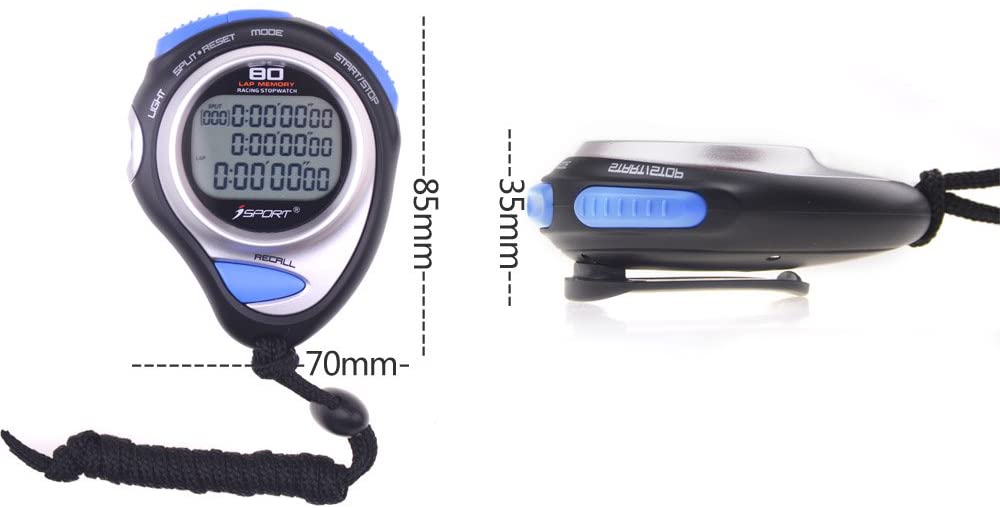 Digital Stopwatch Timer Three Row Display Athletics Racing Stopwatches With 80 Lap Memory Split Time For Sports Coaches and Referees - Image 4