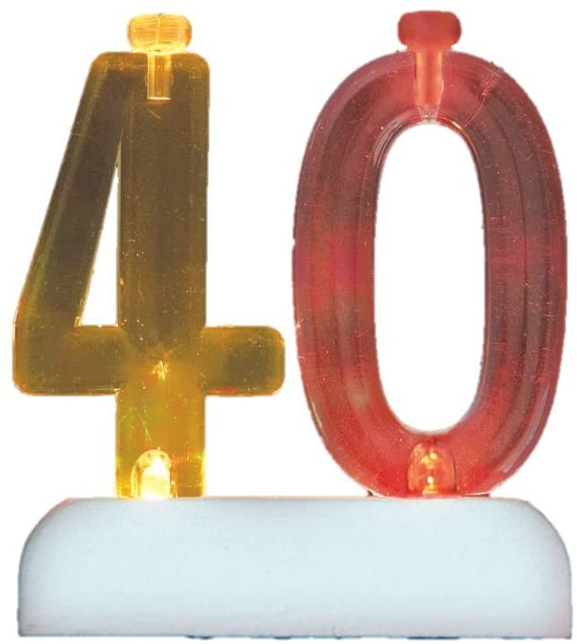 Unique Party 37544 - Colour Changing Flashing Number 40 Birthday Candle Holder with 4 Candles, Multicolor, Age 40