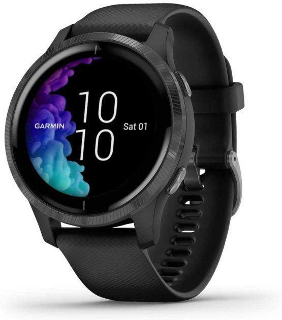 Garmin Venu, GPS Smartwatch with Bright Touchscreen Display, Features Music, Body Energy Monitoring, Animated Workouts, Pulse Ox Sensors and More, Black with Slate Hardware