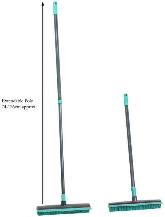 JVL Indoor Extendable Rubber Bristle Brush Broom with Squeegee, Grey/Turquoise - Image 4