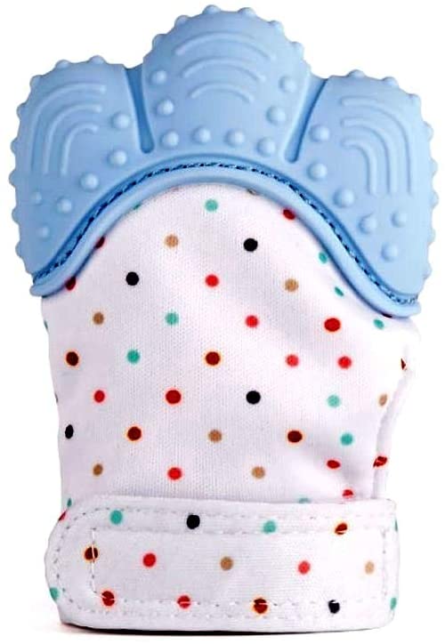 Mouthie Mitt Silicone Teething Glove Mitten for Babies - Teething Toy With Free Bandana Bib, Blue - Image 2