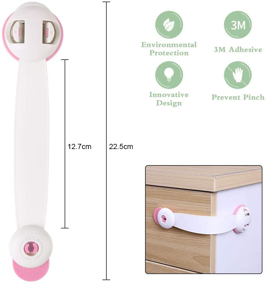 Vicloon Child Safety Cupboard Locks, 6 Pcs Baby Proof Locks No Screws Child Locks with 3M Adhesive Stick On Cabinets - Image 3