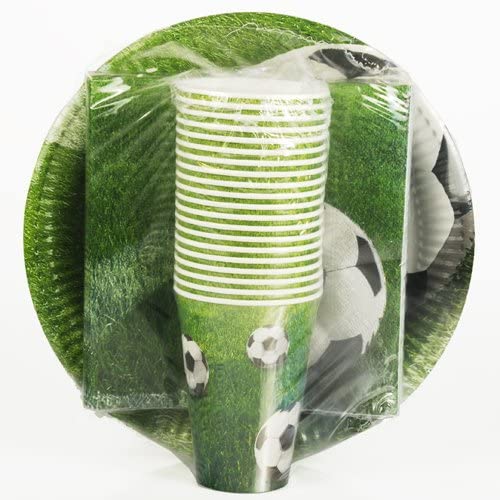 60-Piece Football Party Set 20x Paper Plates 20x Paper Cups and 20x Napkins, Bunt, 23 centimeters