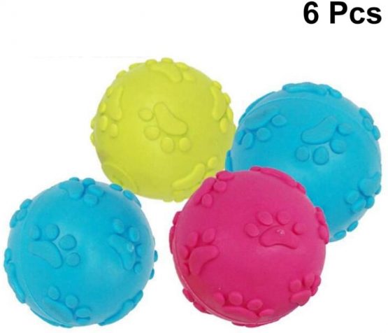 Balacoo Puppy Dog Chew Ball Toys Durable Rubber Teeth Cleaning Squeaky Balls Toy Set for Small Medium Dogs 6Pcs Random Color - Image 2