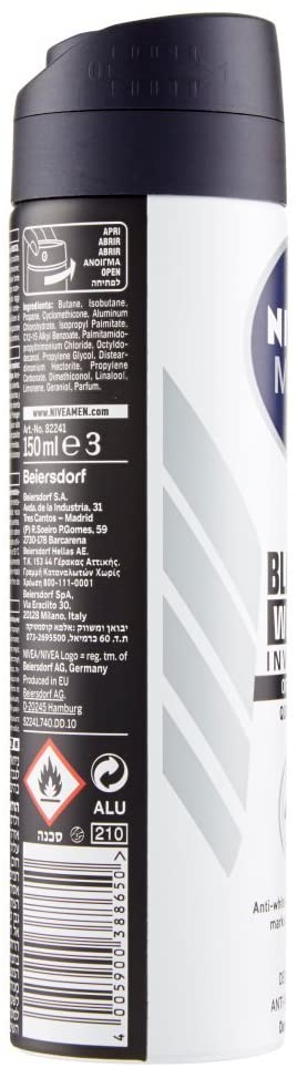 NIVEA Men Black & White Invisible Original Spray 6 x 150 ml, Men's Deodorant 72h - Image 3