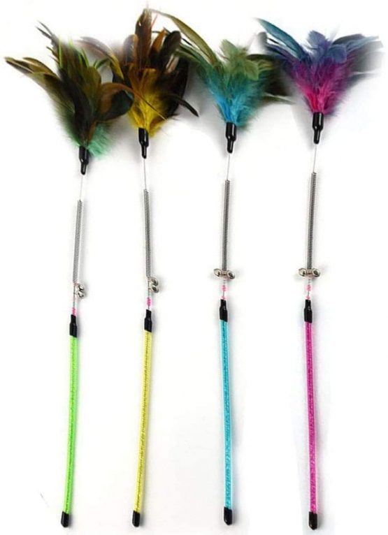 GingerUPer Cat toy feather Cat Toy Feather Wand Cat Pet Toy Wire Chaser Wand Teaser Feather With Bell (6 Pack) - Image 3