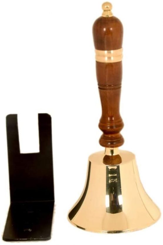 ARSUK Traditional style School/Reception/Dinner hand bell with wooden handle (4" Solid Brass)