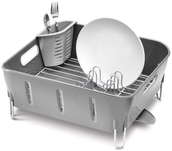 simplehuman KT1106 Compact Dishrack, Grey Plastic, W 37.1cm x H 17.2cm x D 32.8cm