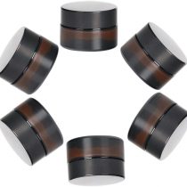 KingYH 6 Pack 5ml Amber Glass Jar Empty Refillable Cosmetic Face Cream Jar Bottle Container Pot with Black Screw Lid and Liners for Storage Homemade Facial Cream Essential Oils Lotion Ointment