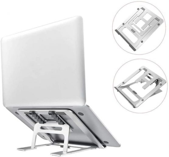FAPPEN Laptop Stand, Foldable Portable Aluminum Desktop Laptop Holder, Cooling Stand (7"-16") Compatible with Dell XPS, HP, Lenovo, Universal Lightweight & Adjustable Ergonomic Tray (Silver)