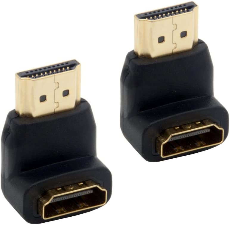 HTGuoji Right Angled HDMI Adapters 90 Degree Gold Plated Connectors Male to Female Sockets Support Resolutions 4K UHD 3D for HDMI TFT LCD Monitors (Pack of 2) (90 Degrees)