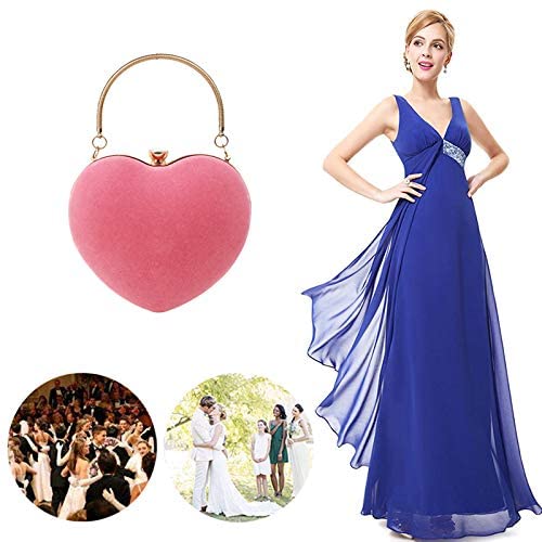 ZLMBAGUK Women Suede Heart Shape Mini Clutches and Evening Bag Clutch Party Bag Purse with a Chain and Handle Ring (Pink) - Image 3