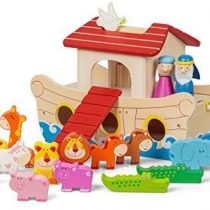 Tobar Noah’s Ark Made of Wood (19 Pieces) Wooden Toys 28 cm Long with Farm-/Zoo Animals, 26 x 18 x 14 cm