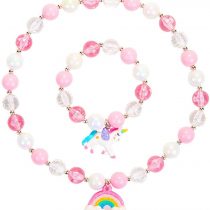 Girls Rainbow Neckace Unicorn Bracelet Set,Unicorn Jewellery,Great Costume Jewelry for Children Pretend and Dress Up-Pink