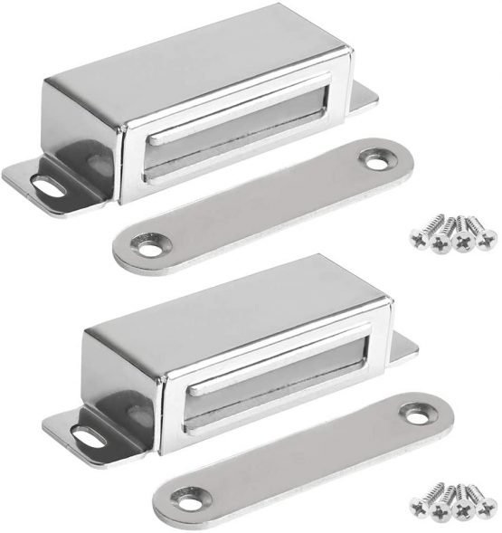 Onarway Magnetic Door Catch 20KG Pull Strong Magnet Cabinet Latches Magnetic Hardware Stainless Steel Chrome Door Closer for Bathroom Kitchen Sliding Door Window Cupboard (40lbs Strength 2 Pack)