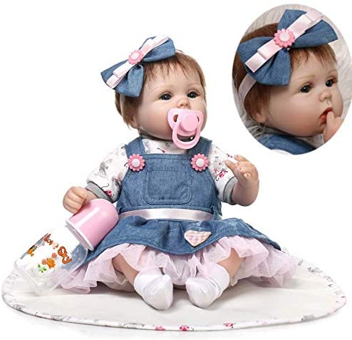 ZIYIUI Reborn Baby Doll Boy 22 inch 55cm Handmade Soft Silicone Lifelike Blue Eyes Newborn Girl Toy Doll That Look Real Child's Vinyl Birthday Gift