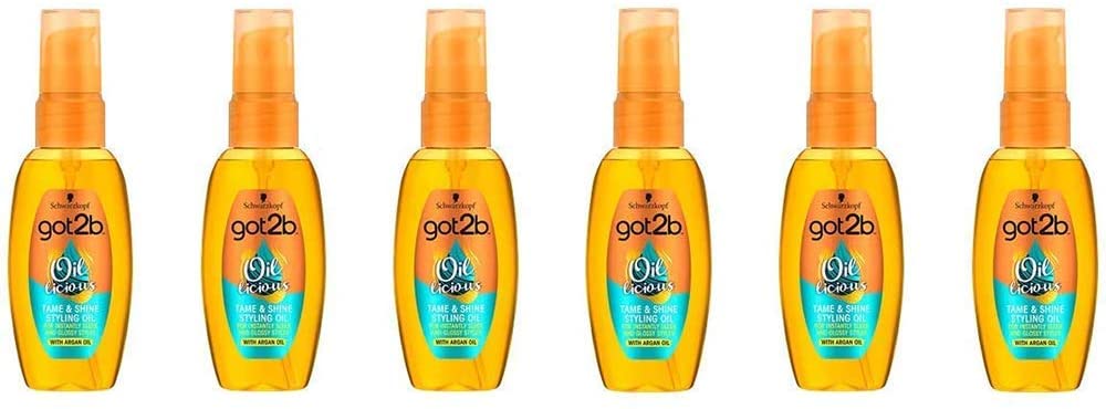 Schwarzkopf got2b Oil-licious Styling Oil, Vegan, Contains Argan Oil to Reduce Frizz and Leave Hair Sleek 50 ml - Pack of 6