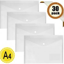 Clear Plastic Wallets A4-30 Pack Plastic Folders Document Wallets Files Popper Wallets with Pocket