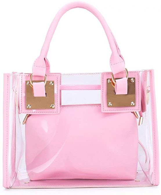 Women Fashion Transparent Bag 2 in 1 Handbag Top Handle Tote Shoulder Crossbody Bag
