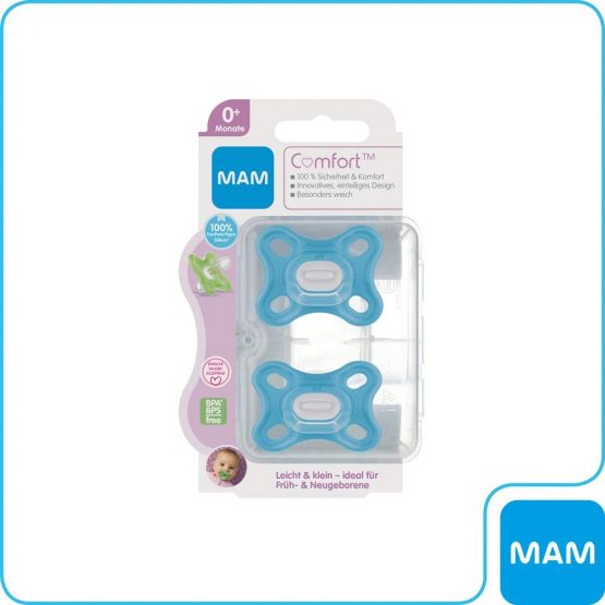 MAM Comfort Dummy Mini X-Small 0+ Months Boys Blue, Hospital-Grade Silicone, Pack of 4, incl. 2 Travel Boxes - Image 2