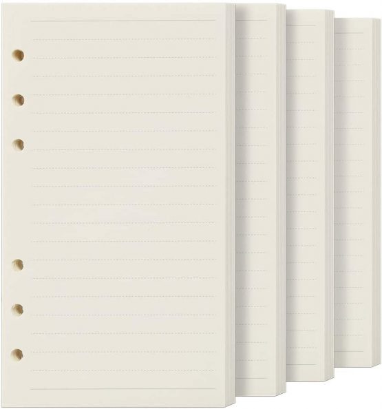 FANDAMEI 4 Packs A6 Ruled Line Paper Refills for Filofax Personal Organiser - 180 Sheets 17.1x9.4cm 6-Ring Personal Binder Planner Refillable Lined Paper, Filofax Personal Inserts Loose Leaf Page
