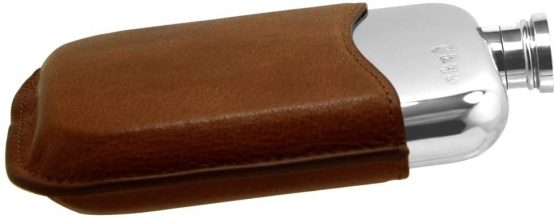 English Pewter Company 6oz Pewter Hip Flask with Luxury Brown Leather Pouch [PLF01] - Image 2