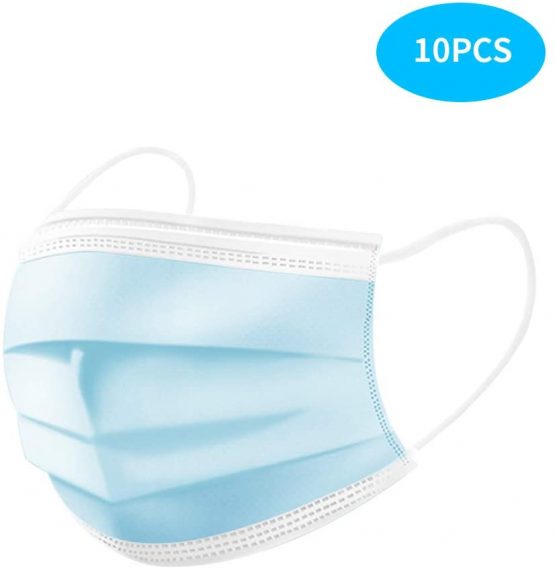 Fesjoy 10Pcs Disposable Face M-as-k 3 Layers M-as-k Non-woven Disposable Anti-dust Safe Breathable M-as-ks Blue