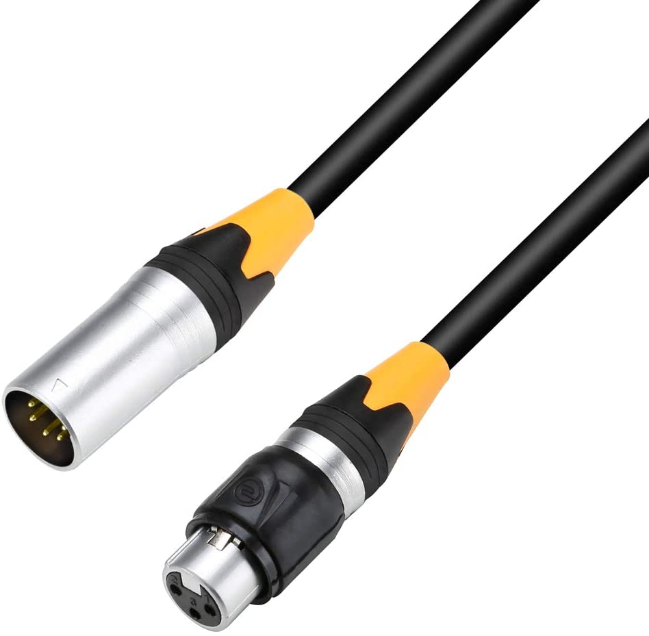 Adam Hall Cables 4 STAR DGF 0020 IP65 - Adapter Cable DMX 3-pole IP65 XLR female to 5-pole IP65 XLR male, Gold-plated, 0,2 m