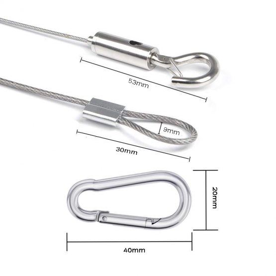 HONGCI 2 Set 1.5mm*2m Adjustable Picture Hanging Wire With 2 Crimp Tube&2 M4 Spring hook) Heavy Duty Stainless Steel Wire Rope for Hanging Picture Frames,Light/Lamp Hardware,Hold Up to 30 KG - Image 2