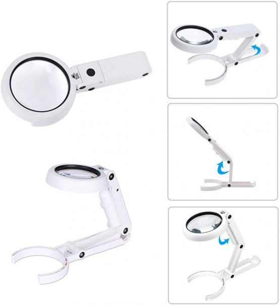 DSL Portable Illuminated Magnifying Glass 5X, 11X Magnification Lens 8 LED Lighted USB Charge Magnifier with Desktop Hand-Held Folding 2 in 1 Upgrade Version - Image 2