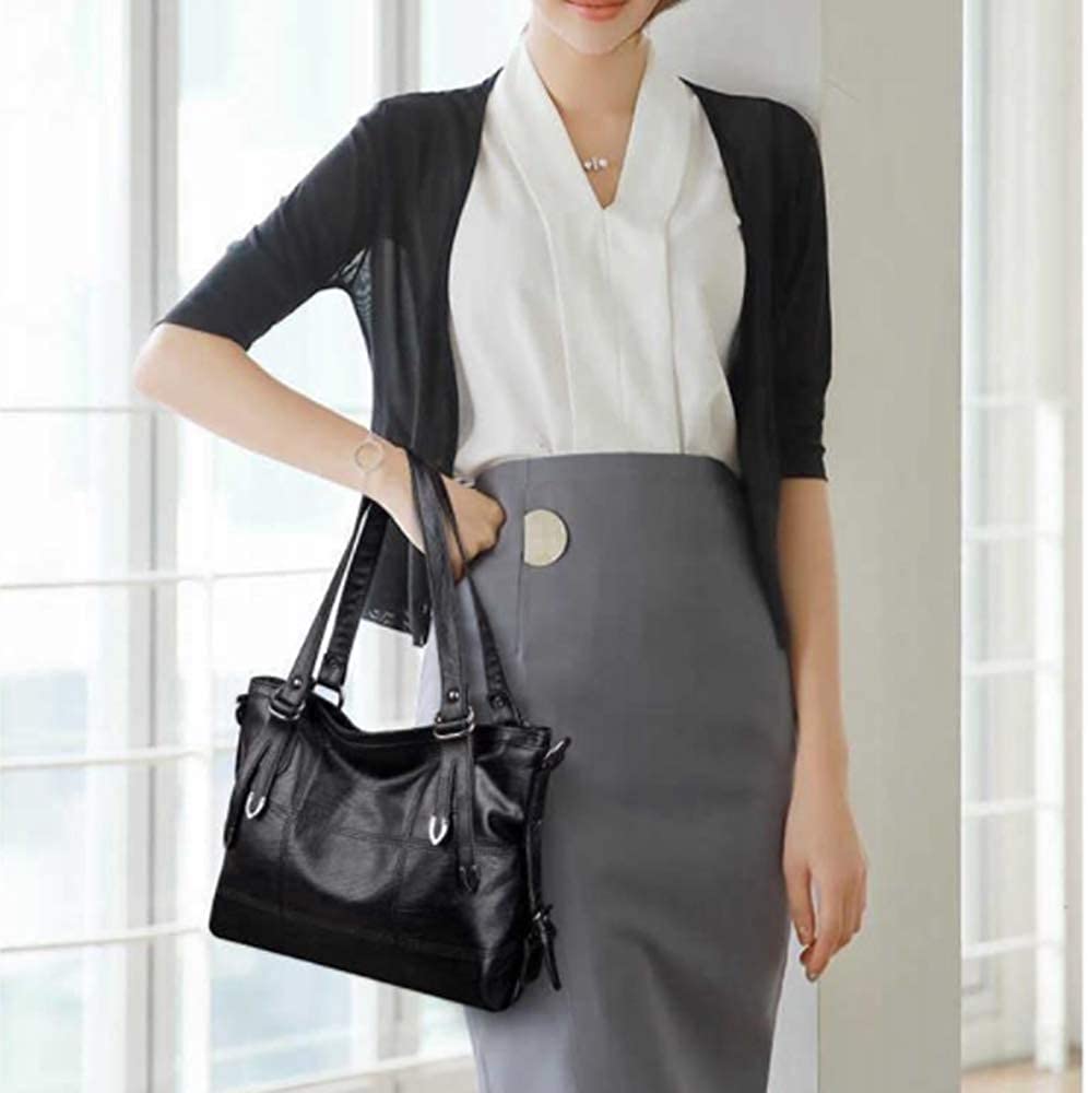 Rullar Fashion PU Leather Splice Satchels Shoulder Bag Top-Handle Bag Handbag Purses Tote for Women Ladies Black - Image 4