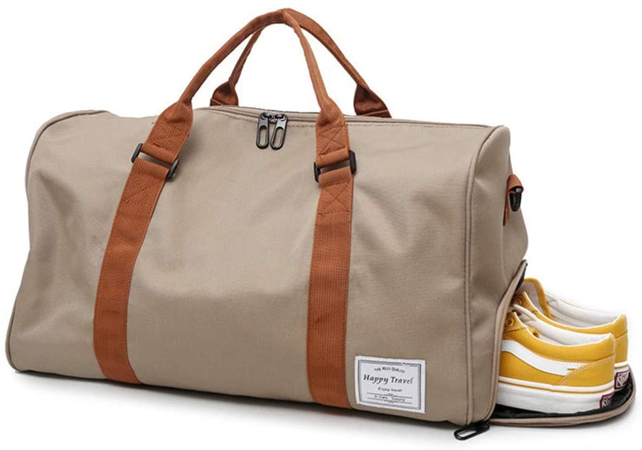 MOLLYGAN Travel Duffel Bag Large Capacity Yoga Gym Bag Durable Duffle Sports Bag with Shoes Compartment Tote Bag for Men and Women Khaki
