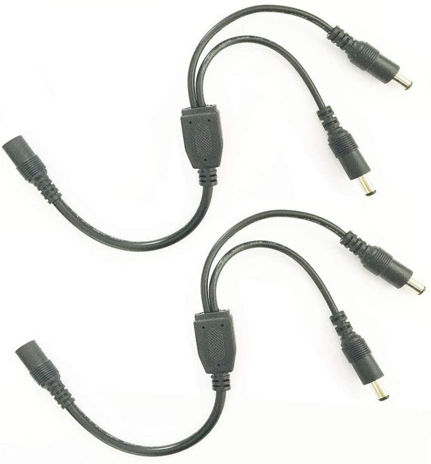 LitaElek 2pcs 22AWG 5.5mm x 2.1mm DC Splitter Cable 2 Way DC Power Splitter Adapter Cable 1 Female to 2 Male for CCTV Camera LED Strip and other Devices 30cm Long