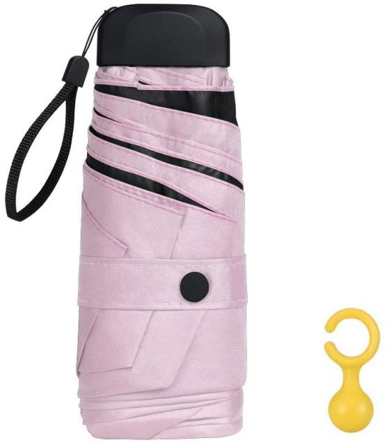Vicloon Mini Travel Umbrella, Pocket Umbrella Foldable Compact with Flat Handle, 6-Rib Light-Weight Waterproof Sturdy and Portable Umbrella, Rain and Sun Umbrella, UPF>50+ Protection (Pink)